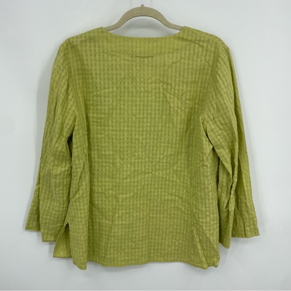 Nurture Shirt Womens Sz M Green Check 3/4 Sleeve Woven Linen Blend Button Up Top - Picture 3 of 8